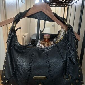 Isabella Fiore Black Hobo with Brass Accents